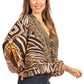 Women's Boho Floral Tunic Top with V-Neck and Elastic Sleeves by Sakkas Sante