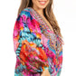 Women's Boho Floral Tunic Top with V-Neck and Elastic Sleeves by Sakkas Sante