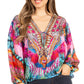 Women's Boho Floral Tunic Top with V-Neck and Elastic Sleeves by Sakkas Sante