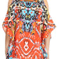Sakkas Saanvi Printed Draped Short Sleeve Strap Cutout Shoulder V-Neck Kaftan Top