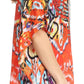 Sakkas Saanvi Printed Draped Short Sleeve Strap Cutout Shoulder V-Neck Kaftan Top