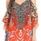 Sakkas Saanvi Printed Draped Short Sleeve Strap Cutout Shoulder V-Neck Kaftan Top