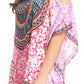 Sakkas Saanvi Printed Draped Short Sleeve Strap Cutout Shoulder V-Neck Kaftan Top