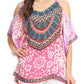 Sakkas Saanvi Printed Draped Short Sleeve Strap Cutout Shoulder V-Neck Kaftan Top
