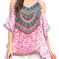 Sakkas Saanvi Printed Draped Short Sleeve Strap Cutout Shoulder V-Neck Kaftan Top