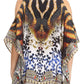 Sakkas Saanvi Printed Draped Short Sleeve Strap Cutout Shoulder V-Neck Kaftan Top