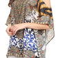 Sakkas Saanvi Printed Draped Short Sleeve Strap Cutout Shoulder V-Neck Kaftan Top