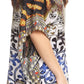 Sakkas Saanvi Printed Draped Short Sleeve Strap Cutout Shoulder V-Neck Kaftan Top