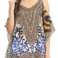 Sakkas Saanvi Printed Draped Short Sleeve Strap Cutout Shoulder V-Neck Kaftan Top