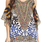 Sakkas Saanvi Printed Draped Short Sleeve Strap Cutout Shoulder V-Neck Kaftan Top