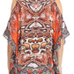 Sakkas Saanvi Printed Draped Short Sleeve Strap Cutout Shoulder V-Neck Kaftan Top