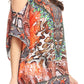 Sakkas Saanvi Printed Draped Short Sleeve Strap Cutout Shoulder V-Neck Kaftan Top