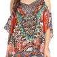 Sakkas Saanvi Printed Draped Short Sleeve Strap Cutout Shoulder V-Neck Kaftan Top