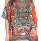 Sakkas Saanvi Printed Draped Short Sleeve Strap Cutout Shoulder V-Neck Kaftan Top