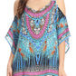Sakkas Saanvi Printed Draped Short Sleeve Strap Cutout Shoulder V-Neck Kaftan Top