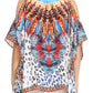 Sakkas Saanvi Printed Draped Short Sleeve Strap Cutout Shoulder V-Neck Kaftan Top