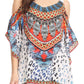 Sakkas Saanvi Printed Draped Short Sleeve Strap Cutout Shoulder V-Neck Kaftan Top