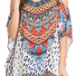 Sakkas Saanvi Printed Draped Short Sleeve Strap Cutout Shoulder V-Neck Kaftan Top