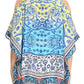 Sakkas Saanvi Printed Draped Short Sleeve Strap Cutout Shoulder V-Neck Kaftan Top
