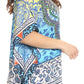 Sakkas Saanvi Printed Draped Short Sleeve Strap Cutout Shoulder V-Neck Kaftan Top