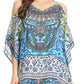 Sakkas Saanvi Printed Draped Short Sleeve Strap Cutout Shoulder V-Neck Kaftan Top