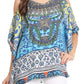 Sakkas Saanvi Printed Draped Short Sleeve Strap Cutout Shoulder V-Neck Kaftan Top