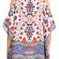 Sakkas Saanvi Printed Draped Short Sleeve Strap Cutout Shoulder V-Neck Kaftan Top