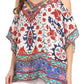 Sakkas Saanvi Printed Draped Short Sleeve Strap Cutout Shoulder V-Neck Kaftan Top