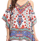 Sakkas Saanvi Printed Draped Short Sleeve Strap Cutout Shoulder V-Neck Kaftan Top