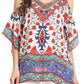 Sakkas Saanvi Printed Draped Short Sleeve Strap Cutout Shoulder V-Neck Kaftan Top