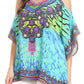 Sakkas Saanvi Printed Draped Short Sleeve Strap Cutout Shoulder V-Neck Kaftan Top