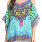 Sakkas Saanvi Printed Draped Short Sleeve Strap Cutout Shoulder V-Neck Kaftan Top