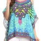 Sakkas Saanvi Printed Draped Short Sleeve Strap Cutout Shoulder V-Neck Kaftan Top