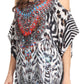 Sakkas Saanvi Printed Draped Short Sleeve Strap Cutout Shoulder V-Neck Kaftan Top