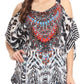 Sakkas Saanvi Printed Draped Short Sleeve Strap Cutout Shoulder V-Neck Kaftan Top