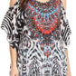 Sakkas Saanvi Printed Draped Short Sleeve Strap Cutout Shoulder V-Neck Kaftan Top
