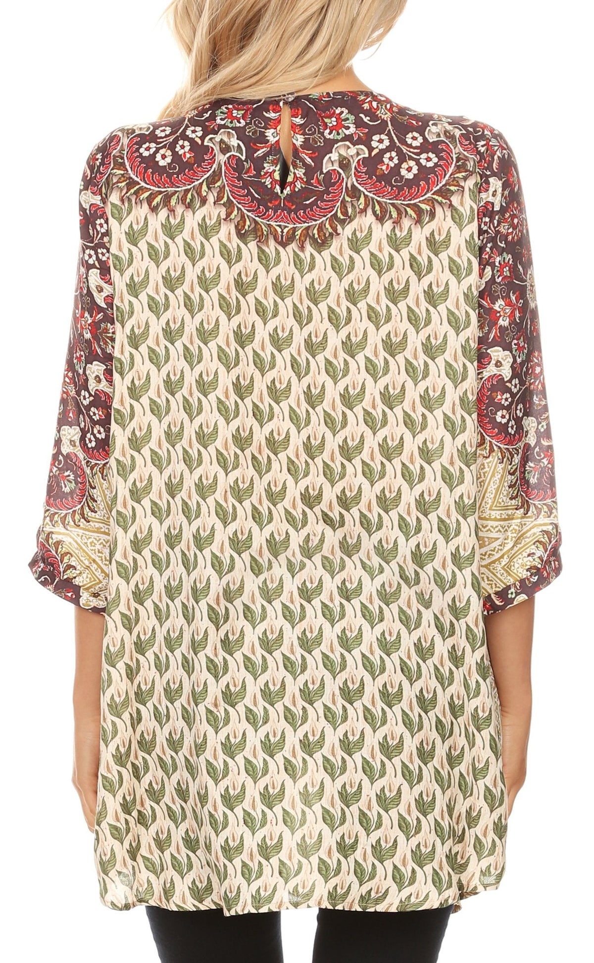 Sakkas Ilari Womens Short Sleeve Everyday Blouse Top with Embellishing Relax Fit