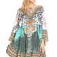 Sakkas Delu Women's Loose V Neck Blouses Top Tunic with Ruffles And Rhinestone