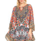 Sakkas Delu Women's Loose V Neck Blouses Top Tunic with Ruffles And Rhinestone