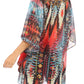 Sakkas Sloane Women's Printed V Neck Loose Fit Casual Circle Top Blouse with Ties