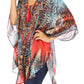 Sakkas Sloane Women's Printed V Neck Loose Fit Casual Circle Top Blouse with Ties
