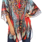 Sakkas Sloane Women's Printed V Neck Loose Fit Casual Circle Top Blouse with Ties