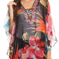Sakkas Sloane Women's Printed V Neck Loose Fit Casual Circle Top Blouse with Ties