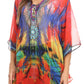Sakkas Sloane Women's Printed V Neck Loose Fit Casual Circle Top Blouse with Ties