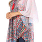 Sakkas Sloane Women's Printed V Neck Loose Fit Casual Circle Top Blouse with Ties