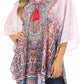 Sakkas Sloane Women's Printed V Neck Loose Fit Casual Circle Top Blouse with Ties