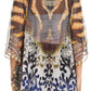 Sakkas Sloane Women's Printed V Neck Loose Fit Casual Circle Top Blouse with Ties