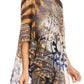 Sakkas Sloane Women's Printed V Neck Loose Fit Casual Circle Top Blouse with Ties