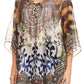 Sakkas Sloane Women's Printed V Neck Loose Fit Casual Circle Top Blouse with Ties