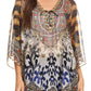 Sakkas Sloane Women's Printed V Neck Loose Fit Casual Circle Top Blouse with Ties